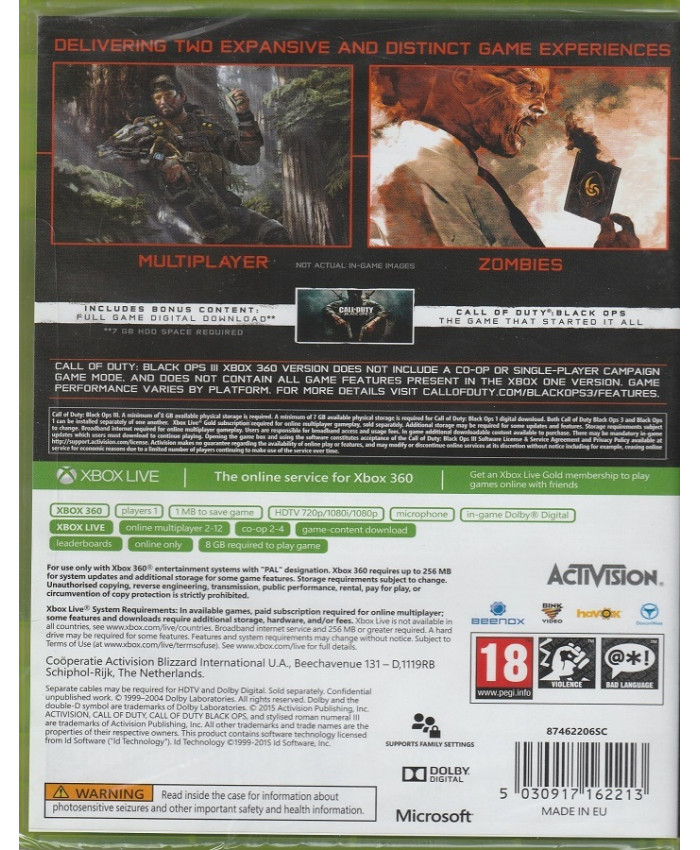 игра Call of Duty: Black Ops 3 Русская версия (Xbox 360)